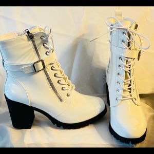 White patent leather 3 inch heels combat/ankle boots!Size 10 & 9 available - New